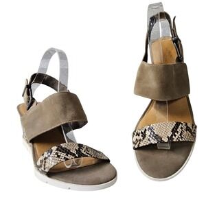 Crown Vintage Wedge Sandals Womens 9.5 Taupe Snake Print Leather CV-AFRA‎ Buckle